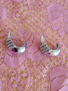 Silver Plated Crescent Rope-Detail Hoop Earrings - Women Jewelry
